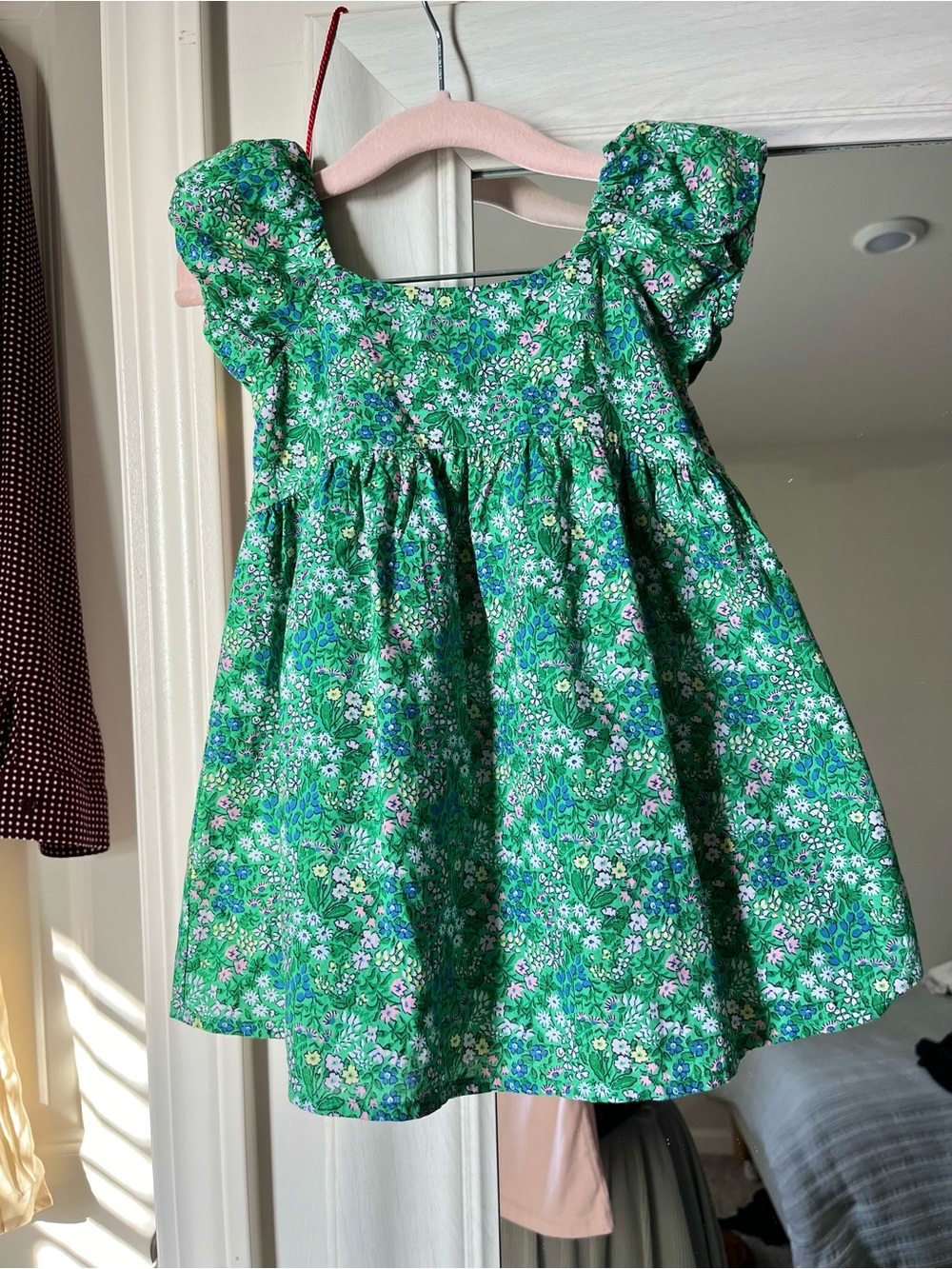 Janie and Jack Green Floral Puff-Sleeve Dress